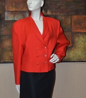 Louis Feraud Designer Red Wool Cropped Matador Style Bolero Jacket Size 14